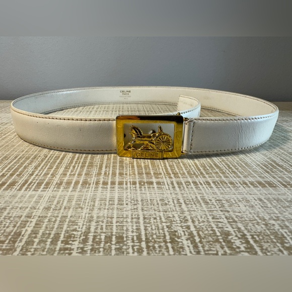 Celine Cream Leather Belt with Gold Horse Carriage Buckle Size 65 - Picture 1 of 12